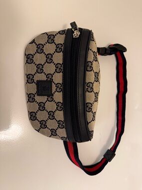 Kids Gucci GG Supreme Belt Bag Waist Pack Beige Navy Blue Web Strap SMALL Size